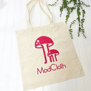 Two Modcloth Cotton Toadstool Mushroom Graphic Print Reusable Tote Grocery Bags